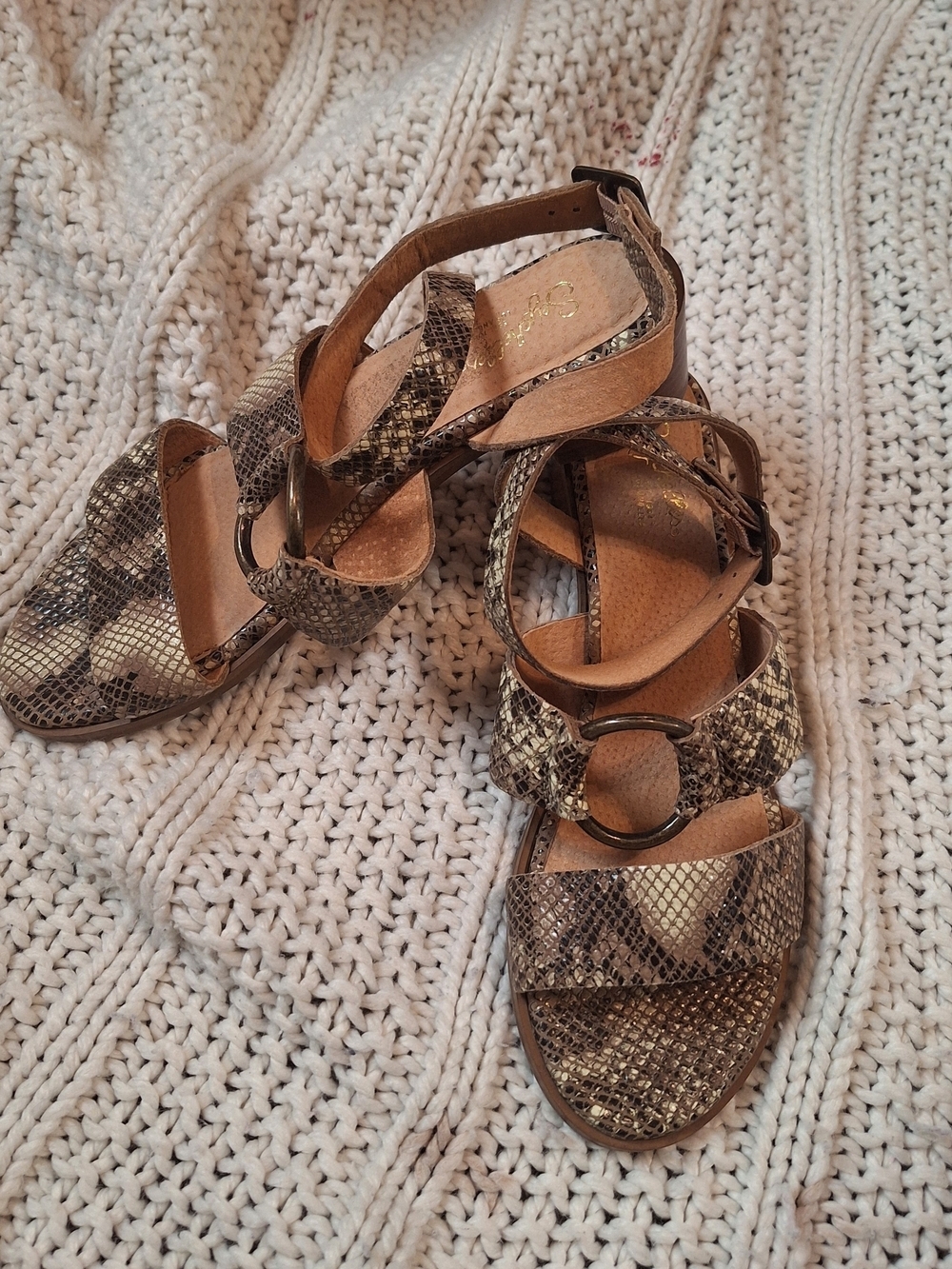 Seychelles Brown Snake-Print Ring-Accent Block Heel Sandals Size 8.5